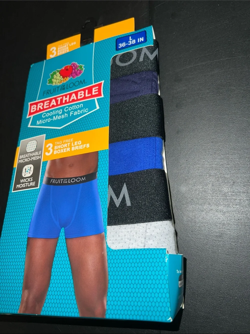 Fruit of the Loom Men’s Short Leg Boxer Briefs - Blue, Black, Gray (3-Pack)